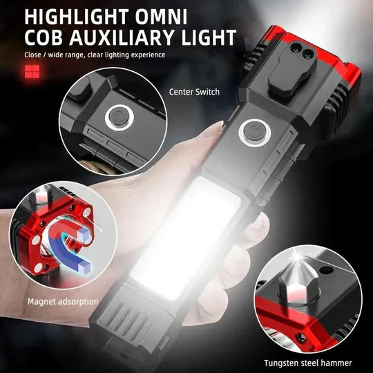 Multifunction Emergency Hammer Flashlight with Power Bank