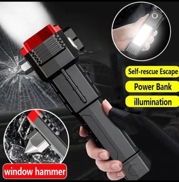 Multifunction Emergency Hammer Flashlight with Power Bank