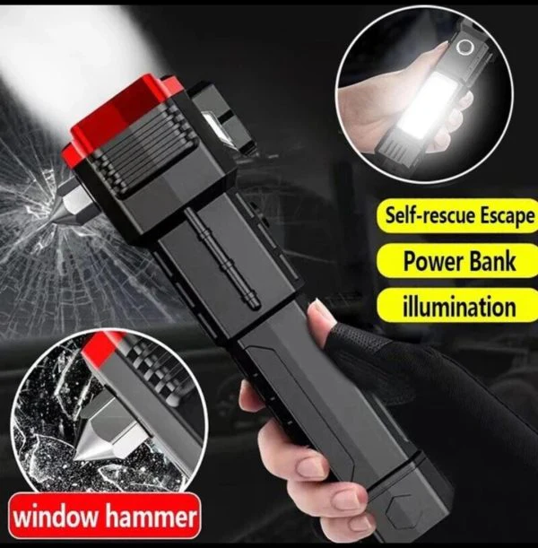 Multifunction Emergency Hammer Flashlight with Power Bank USB - Image 2