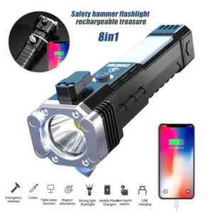 Multifunction Emergency Hammer Flashlight with Power Bank USB