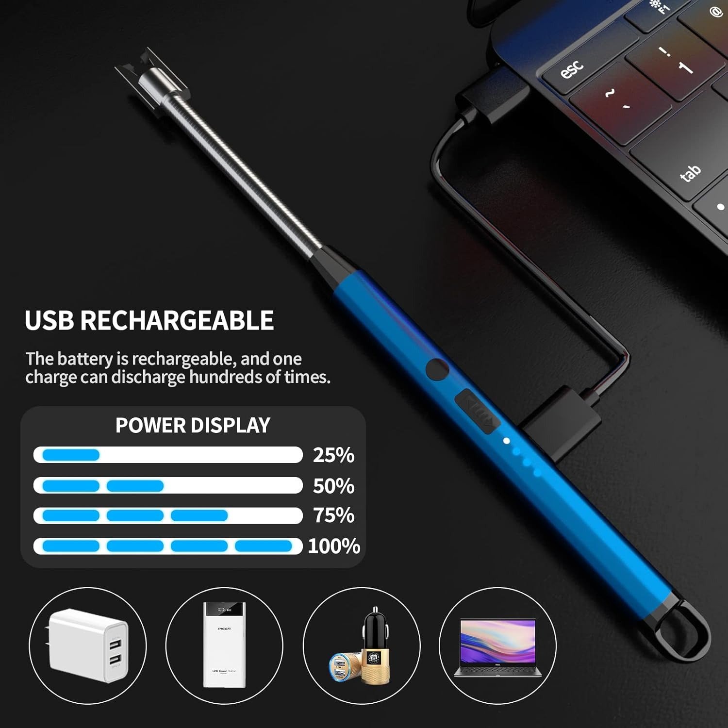 Stainless Steel Electric Rechargeable Arc Lighter USB Flameless - Image 6